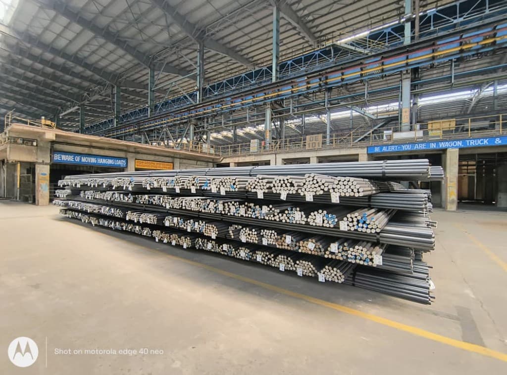 Steel stockyard inside manufacturing facility